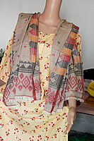 Eelika Women's Cotton Stole with Geometric Print, Peach with Red and Grey Pattern, Traditional Design