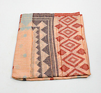 Eelika Women's Cotton Stole with Geometric Pattern, Peach and Grey