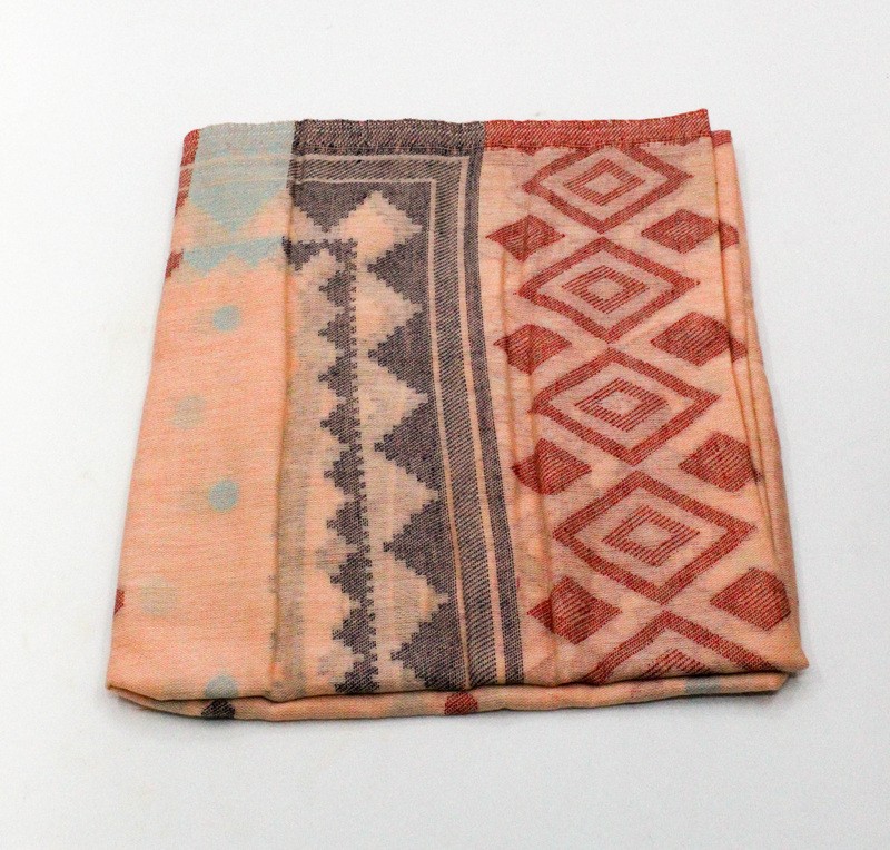 Eelika Women's Cotton Stole with Geometric Pattern, Peach and Grey