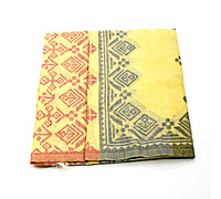 Eelika Elegant Cotton Stole, Yellow with Traditional Geometric Pattern, Fringed Ends
