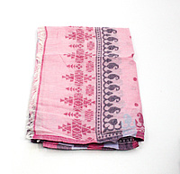Women's Cotton Stole with Traditional Print Pattern, Pink and Grey, Fringed Design