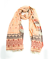 Eelika Women's Cotton Stole with Geometric Print, Peach with Red and Grey Pattern, Traditional Design