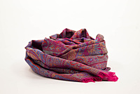 Elegant Silk-Pashmina Blend Stole, Multicolored Paisley Pattern, Burgundy with Fringe