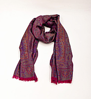Elegant Silk-Pashmina Blend Stole, Multicolored Paisley Pattern, Burgundy with Fringe
