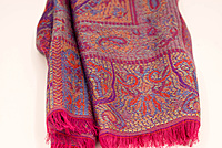 Elegant Silk-Pashmina Blend Stole, Multicolored Paisley Pattern, Burgundy with Fringe