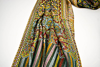 Elegant Paisley Silk Pashmina Stole, Multicolour Striped Pattern, Women's Fashion Scarf