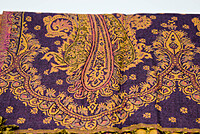 Elegant Women's Paisley Wool Viscose Stole with Tassels, Navy Blue and Gold