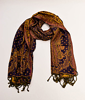 Elegant Women's Paisley Wool Viscose Stole with Tassels, Navy Blue and Gold