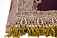 Elegant Women's Wool Viscose Stole, Brown with Traditional Paisley Border, Tasselled