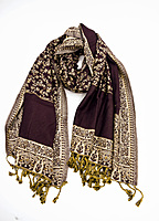 Elegant Women's Wool Viscose Stole, Brown with Traditional Paisley Border, Tasselled