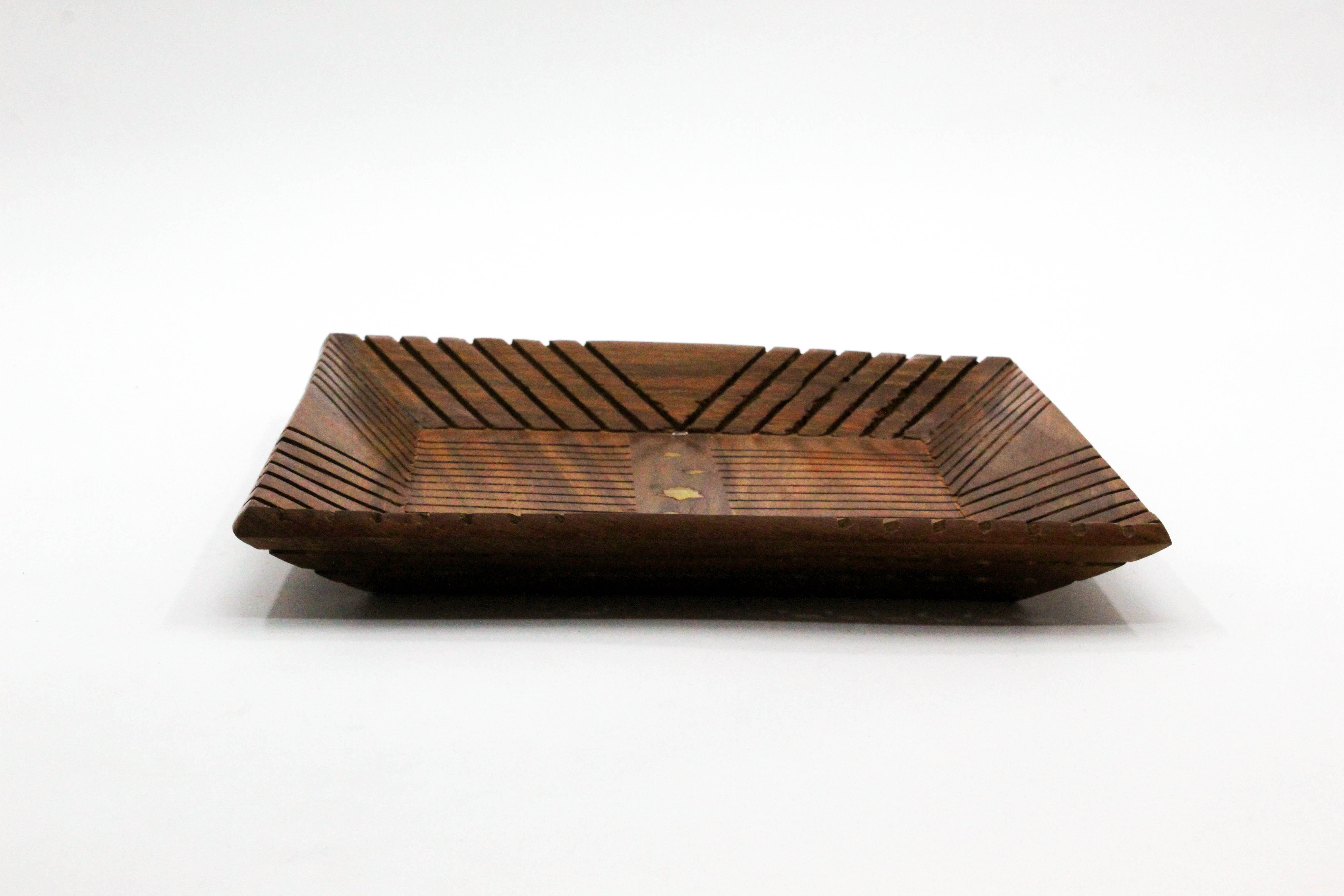 Handcrafted Wooden Serving Tray with Slotted Design, 28 x 28 x 4 cm