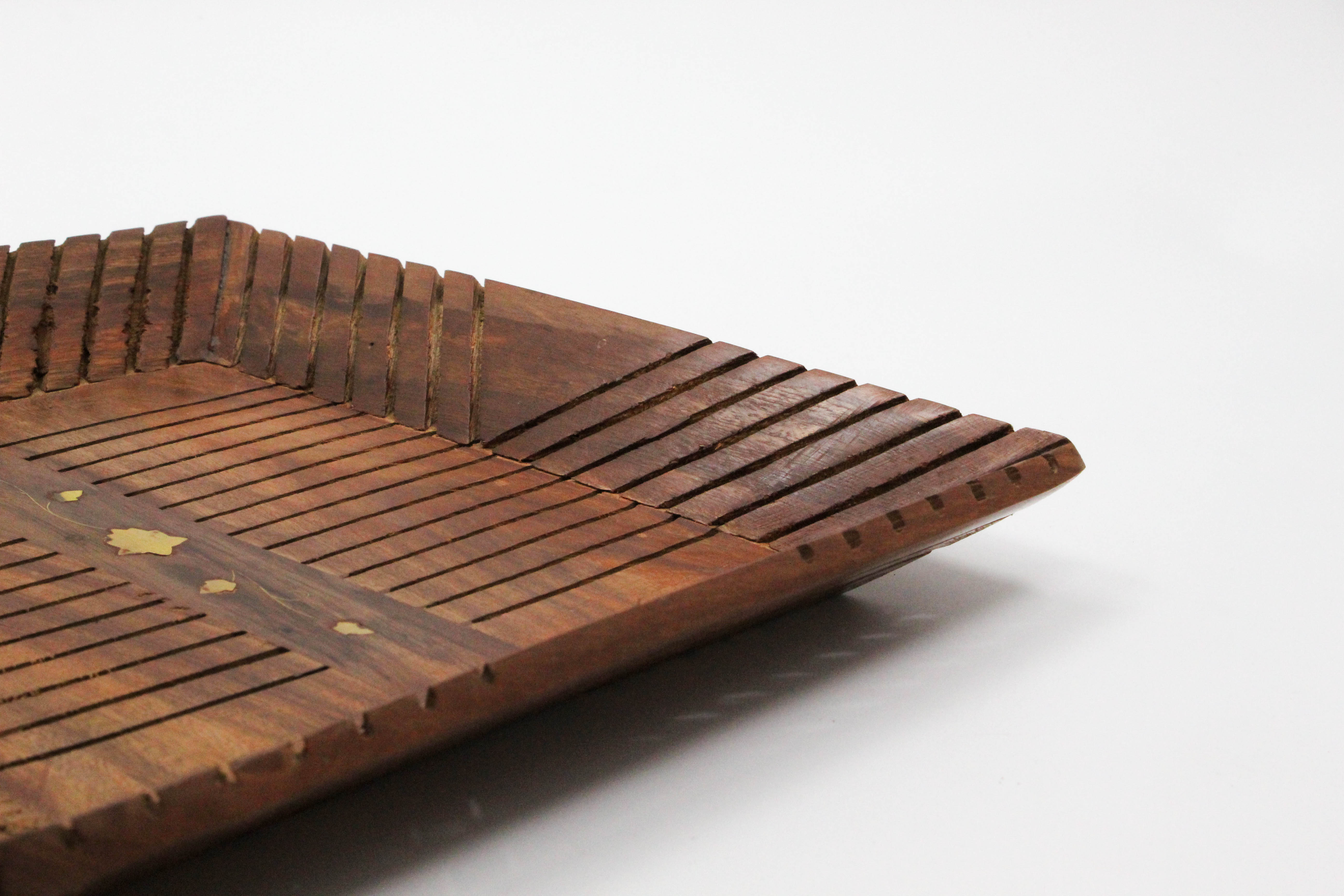 Handcrafted Wooden Serving Tray with Slotted Design, 28 x 28 x 4 cm
