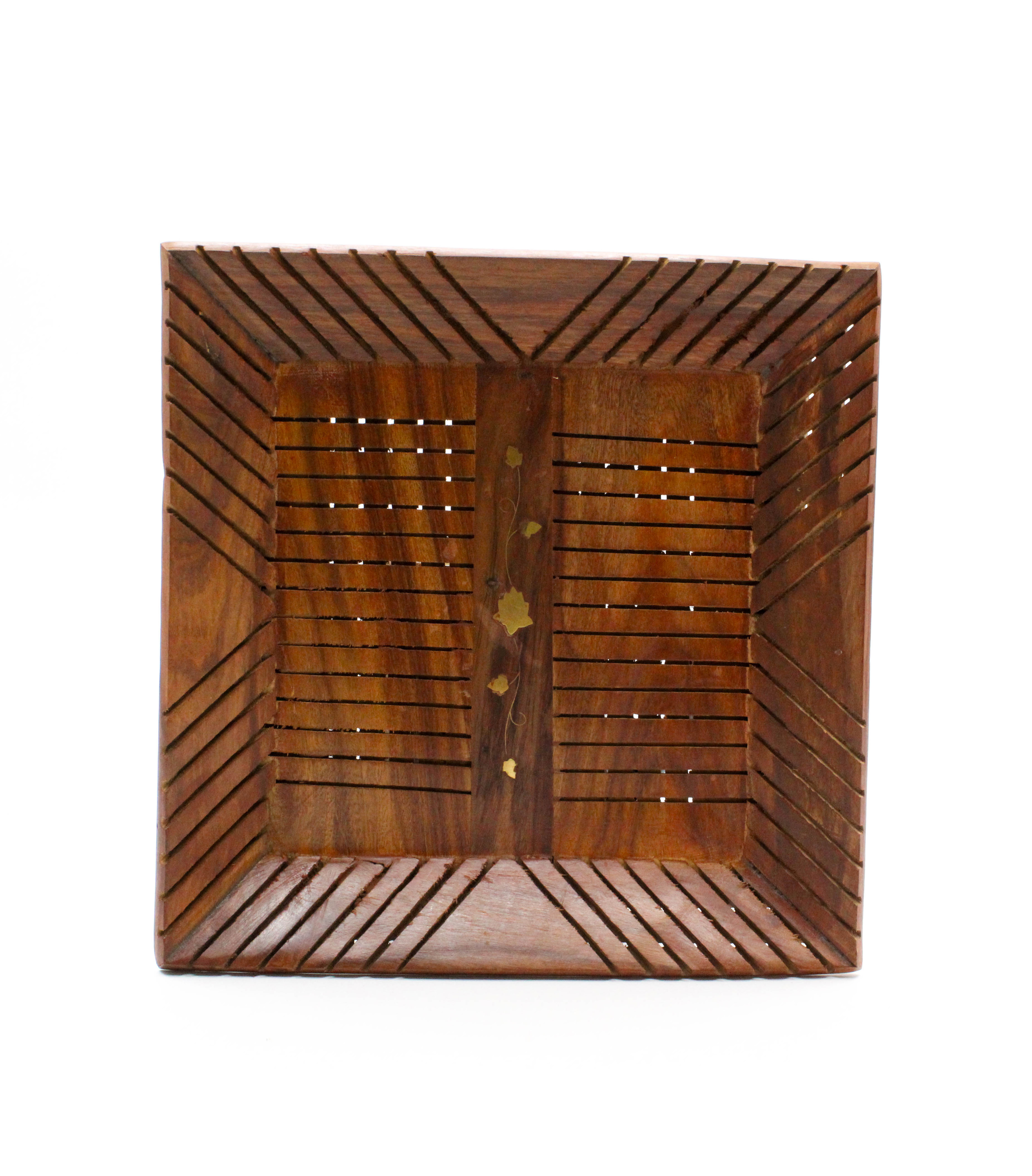 Handcrafted Wooden Serving Tray with Slotted Design, 28 x 28 x 4 cm