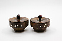 Decorative Wooden Storage Bowls with Lids, Set of 2, 13 x 13 x 10.5 cm, Brown
