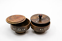 Decorative Wooden Storage Bowls with Lids, Set of 2, 13 x 13 x 10.5 cm, Brown