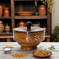 Decorative Wooden Storage Bowls with Lids, Set of 2, 13 x 13 x 10.5 cm, Brown