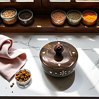 Decorative Wooden Storage Bowls with Lids, Set of 2, 10.5 x 10.5 x 10 cm, Brown