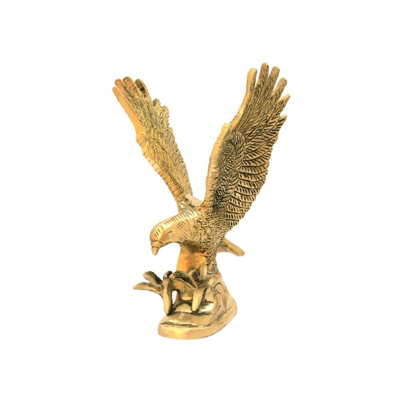 Wild Bird Brass Eagle Spreading Wings Sculpture Home Office Decor - 8 Inch Height
