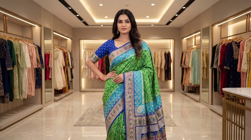 Kala Sanskruti Green Aqua Blue 3D Color Pure Banarasi Saree 6.5M Elegant Traditional Wear Graceful Pure Banarasi Saree Handcrafted Artistry for Woman