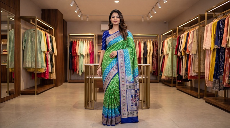 Kala Sanskruti Green Aqua Blue 3D Color Pure Banarasi Saree 6.5M Elegant Traditional Wear Graceful Pure Banarasi Saree Handcrafted Artistry for Woman