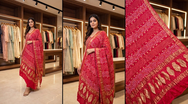 Kala Sanskruti All Over Peach Color Gaji Silk Bandhani Dupatta 2.5M Elegant Traditional Wear Gaji Dupatta for Women