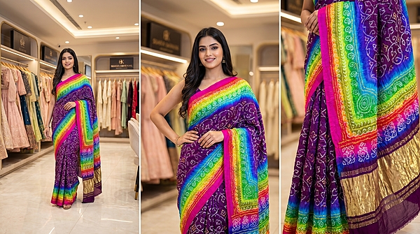 Kala Sanskruti Wine & Multi Color Pure Gaji Silk Bandhani Saree 6.5M with Blouse Piece Elegant Traditional Wear Saree for Women