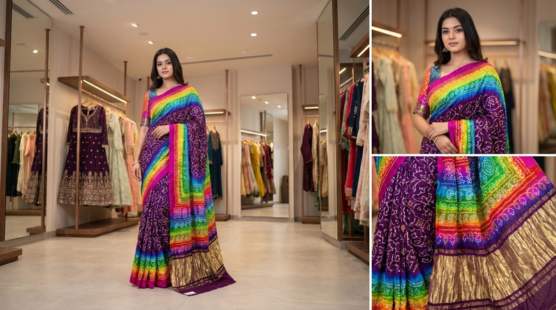 Kala Sanskruti Wine & Multi Color Pure Gaji Silk Bandhani Saree 6.5M with Blouse Piece Elegant Traditional Wear Saree for Women