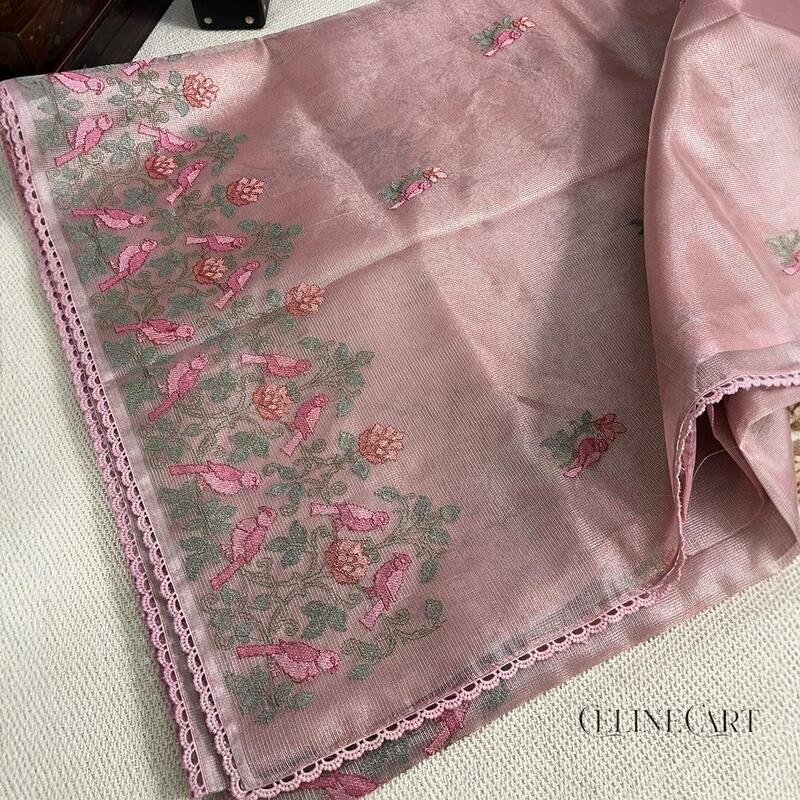 Elegant Pink Floral Embroidered Saree