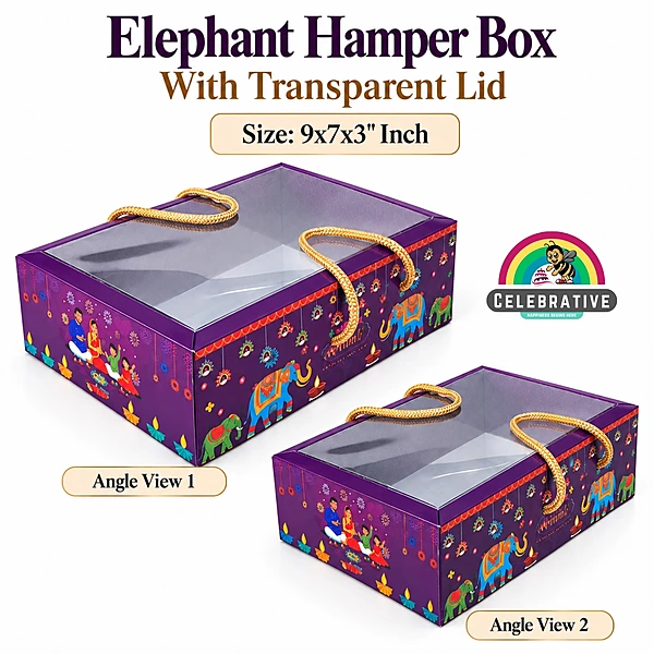 Elephant Hamper Box with Transparent Lid - 9x7x3 Inch