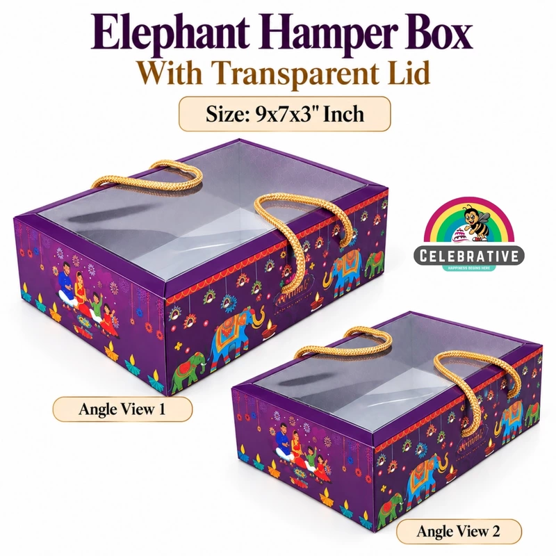 Elephant Hamper Box with Transparent Lid - 9x7x3 Inch