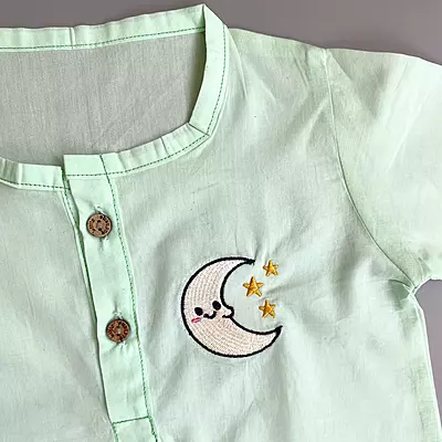 Organic Cotton Baby Boy Kurta Pajama Set (Green - Moon & Stars)