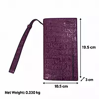 Empress Croc-Embossed Genuine Leather Long Wallet with Wristlet - Plum Purple