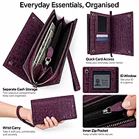 Empress Croc-Embossed Genuine Leather Long Wallet with Wristlet - Plum Purple