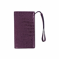 Empress Croc-Embossed Genuine Leather Long Wallet with Wristlet - Plum Purple