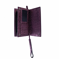 Empress Croc-Embossed Genuine Leather Long Wallet with Wristlet - Plum Purple