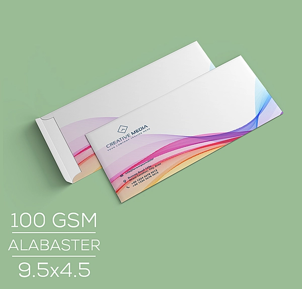 Envelopes: 9.5 x 4.5 -Printed on 100 gsm Super White Alabaster