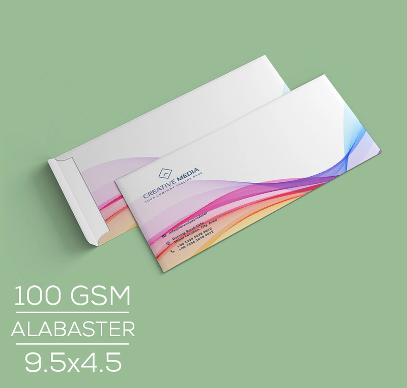Envelopes: 9.5 x 4.5 -Printed on 100 gsm Super White Alabaster