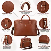 The Envoy Slim Leather Laptop Briefcase – Cognac Tan