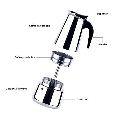 Onions Stainless Steel Stovetop Espresso Maker, Moka Pot with Safety Valve,