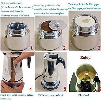 Granny Kitchen Stainless Steel Stovetop Espresso Maker, Moka Pot with Safety Valve,