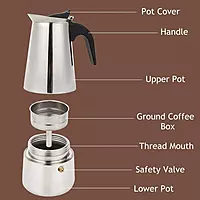 Onions Stainless Steel Stovetop Espresso Maker, Moka Pot with Safety Valve,