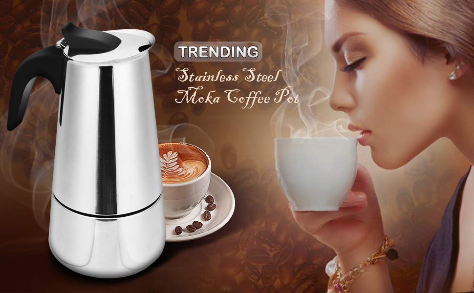 Granny Kitchen Stainless Steel Stovetop Espresso Maker, Moka Pot with Safety Valve,