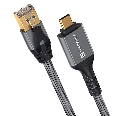 Portronics EtherC Type-C to RJ45 CAT-6 Gigabit Ethernet Cable – 1000 Mbps High-Speed Internet, Nylon Braided, Gold-Plated Connectors, 2-Meter LAN Adapter for Laptop, MacBook, iPad & Type-C Devices Portronics EtherC Type-C to RJ45 CAT-6 Gigabit Ethernet Cable – 1000 Mbps High-Speed Internet, Nylon Braided, Gold-Plated Connectors, 2-Meter LAN Adapter for Laptop, MacBook, iPad & Type-C Devices