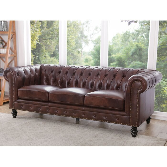 Genuine Leather Rolled Arm Chesterfield Sofa Genuine Leather Rolled Arm Chesterfield Sofa