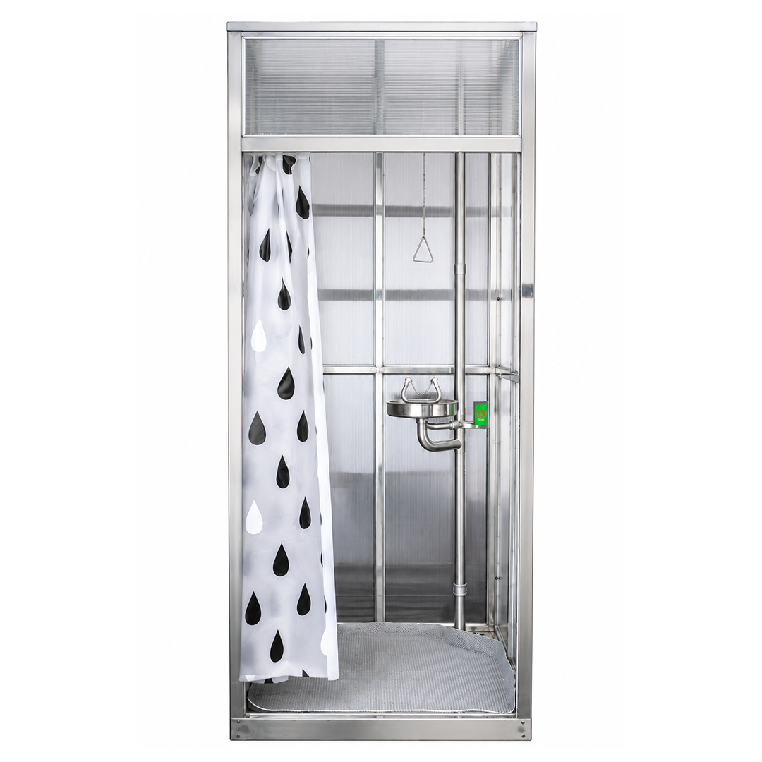 Safety Shower and Eyewash combo Cabinet SS 304 with PVC curtains