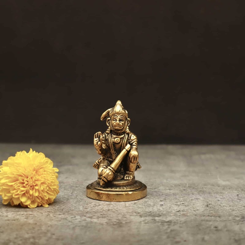 Brass Sitting God Hanuman Idol - 3 inch Height | Majestic Brass Idol of Sitting Lord Hanuman for Devotional Adornment