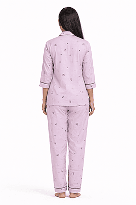 Women’s Lavender Cotton Suit Set | Printed Suit with Button-Down Shirt | Soft Comfortable Loungewear