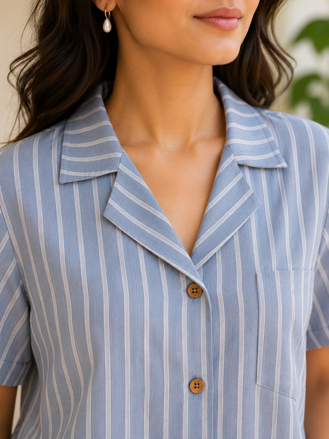 Women's Sky Blue Striped Relaxed Fit Shirt with Roll-Tab Sleeves Women's Sky Blue Striped Relaxed Fit Shirt with Roll-Tab Sleeves