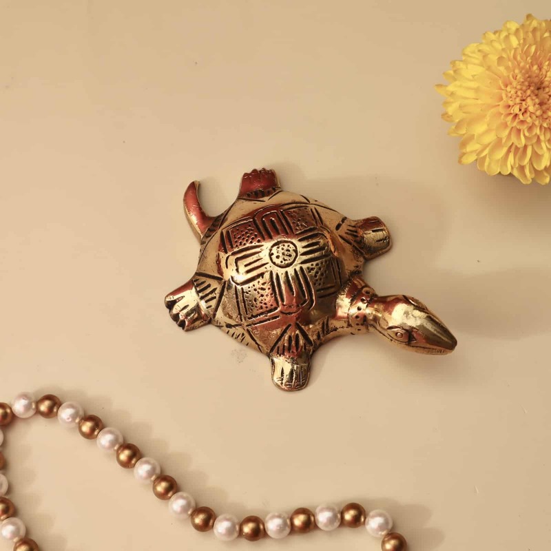 Brass Tortoise with Shree Yantra/Kuber Yantra on Back - 4 inch Length | Brass Tortoise with Shree Yantra/Kuber Yantra for Vastu Benefits
