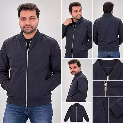 Men’s Solid Lightweight Bomber Jacket – Black